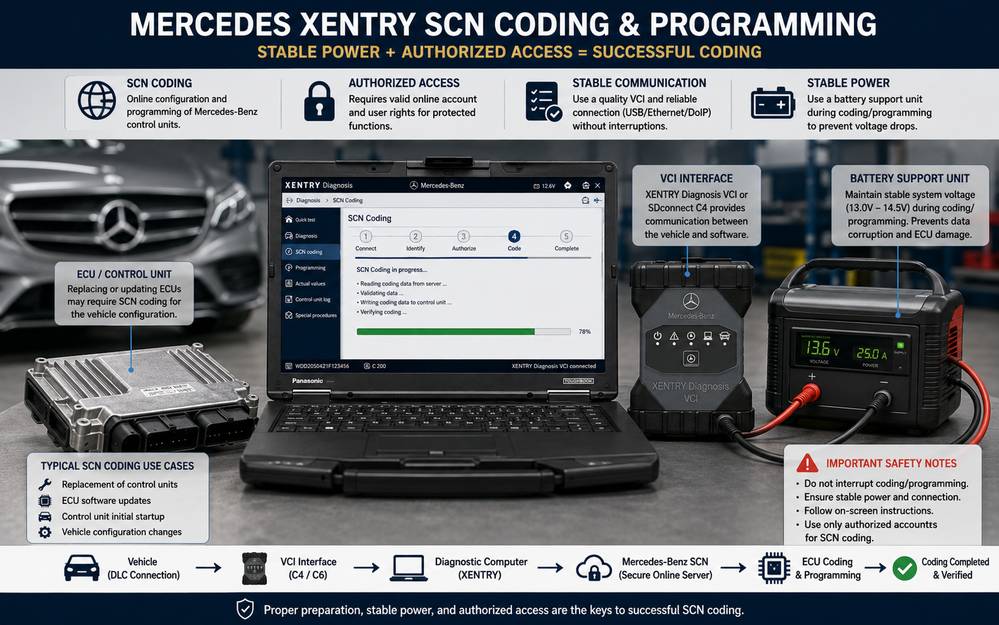 Mercedes XENTRY SCN-кодирование с диагностическим VCI и блоком поддержки батареи