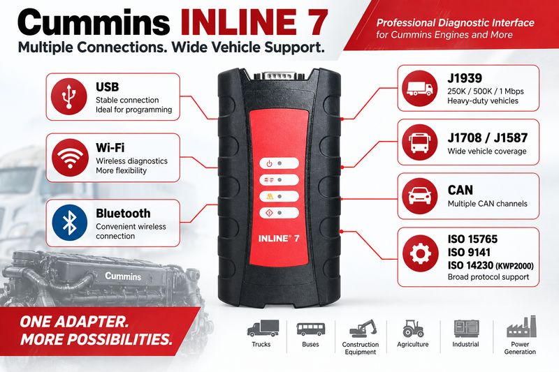 Cummins INLINE 7 USB WiFi Bluetooth J1939 диагностические подключения