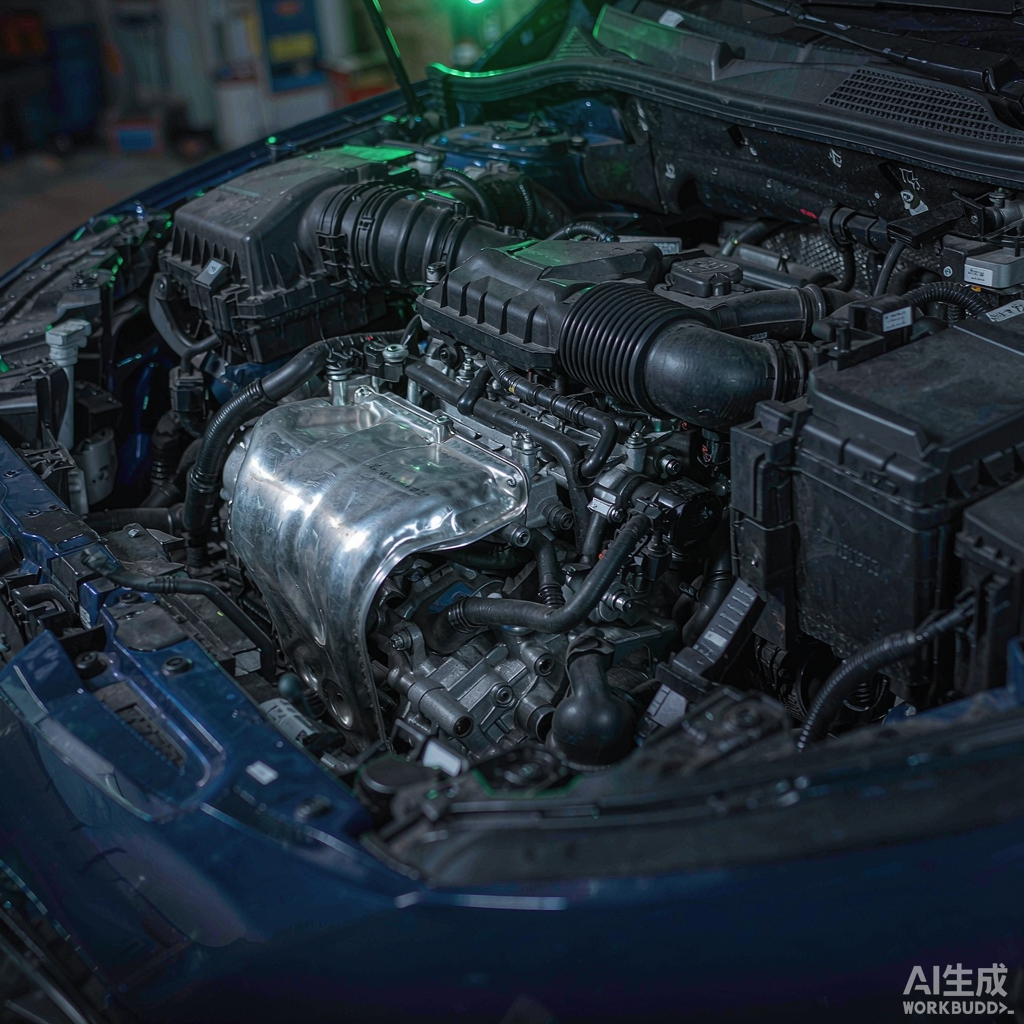 Крупный план моторного отсека 1.6 THP turbo в Peugeot 308 со снятой крышкой двигателя