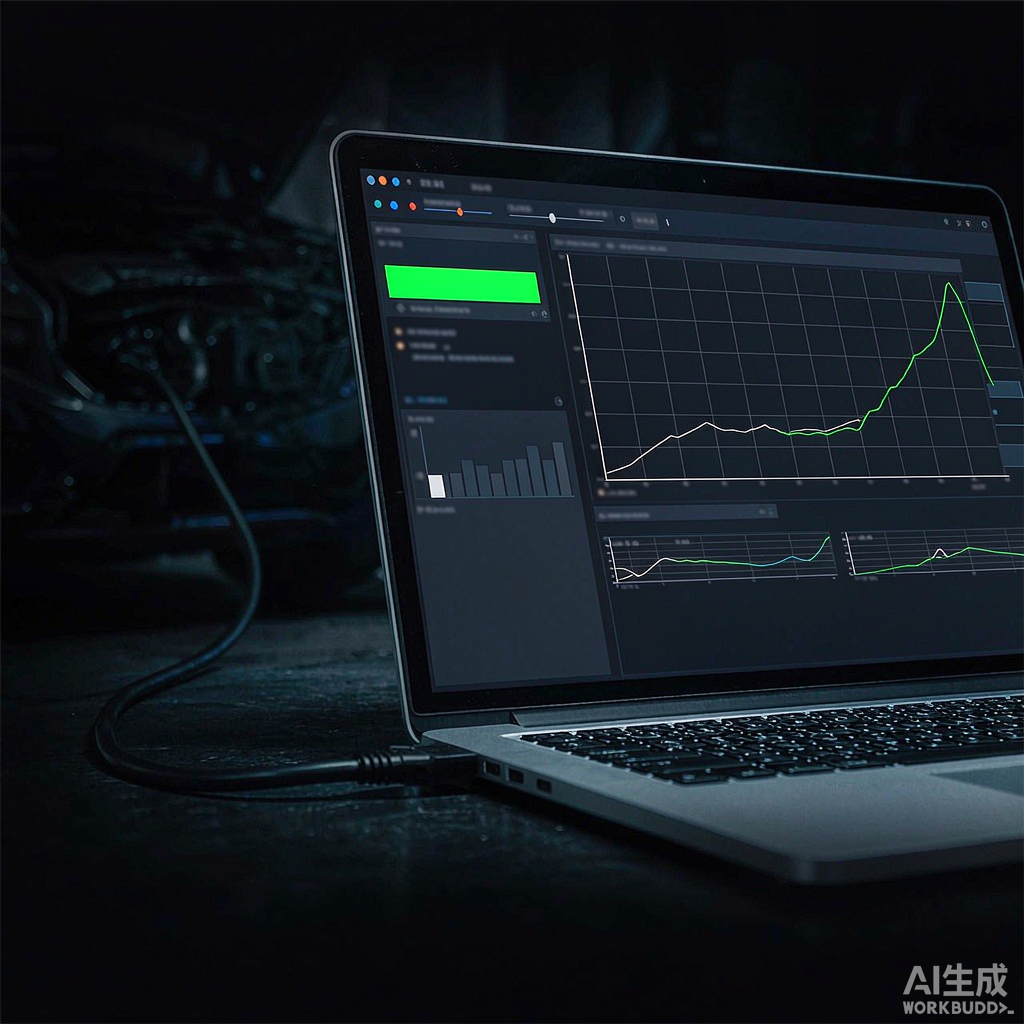 Экран ноутбука с индикатором прогресса считывания калибровки Bosch MED17.4 и зелёным индикатором завершения