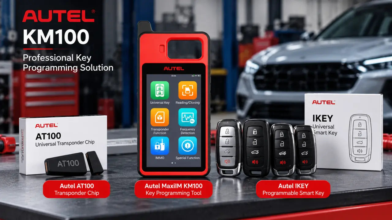 Autel KM100 key programmer with AT100 transponder chip and IKEY smart keys