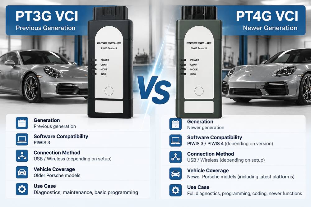 Сравнение диагностических интерфейсов Porsche PT3G и PT4G VCI