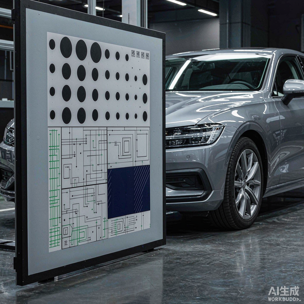 ADAS calibration target board positioned in front of a vehicle during a static camera calibration