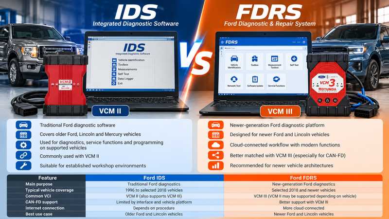 Ford IDS vs FDRS comparison for VCM II and newer Ford diagnostic interfaces