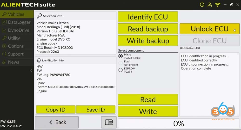 unlock mdg1 ecu with kess3 unlock module 14
