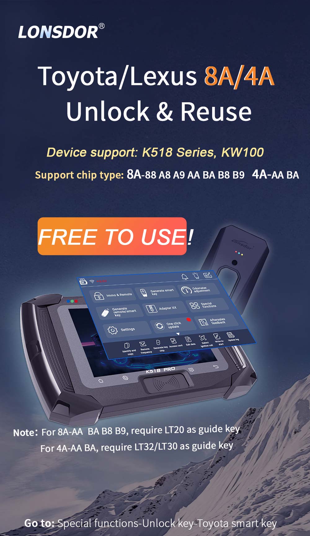 Lonsdor K518 Pro: новое обновление — разблокировка и повторное использование смарт-ключей Toyota 8A 4A